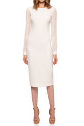 Nissa white silk sleeves midi dress